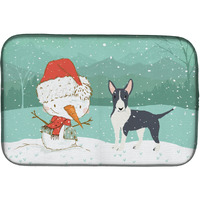 "Caroline's Treasures Black Bull Terrier Snowman Christmas Dish Drying Mat, 14 x 21"