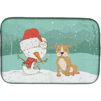 "Caroline's Treasures Brown Staffie Snowman Christmas Dish Drying Mat, 14 x 21"