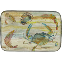 "Caroline's Treasures SC2026DDM Crab, Shrimp, Oyster Yellow Sky dish-drying-mats, 14x21, Multicolor"