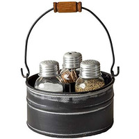 Round Bucket Salt Pepper and Toothpick Caddy - Black