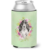 "Caroline's Treasures Black Parti Cocker Spaniel Green Flowers Can or Bottle Hugger cold-beverage-koozies, 12 oz, Multicolor"