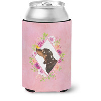 "Caroline's Treasures Black and Tan Dachshund Pink Flowers Can or Bottle Hugger cold-beverage-koozies, 12 oz, Multicolor"