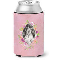 "Caroline's Treasures Black Parti Cocker Spaniel Pink Flowers Can or Bottle Hugger cold-beverage-koozies, 12 oz, Multicolor"