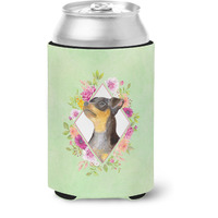 "Caroline's Treasures Black Miniature Pinscher Green Flowers Can or Bottle Hugger cold-beverage-koozies, 12 oz, Multicolor"