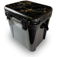 MightySkins YEROA24LID-Black gold Marble Skin for Yeti Roadie 24 Hard cooler Lid - Black gold Marble