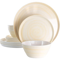 Elama Crafted Clay 12 Piece Lightweight Melamine Dinnerware Set in Cream