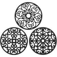 CHEFBEE 3PCS Silicone Trivet Mat - Trivets for Hot Dishes, Table, Countertop, Non-Slip Heat Resistant Modern Kitchen Trivets, Teapot Trivet - Flexible Black Trivet Set