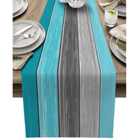 Vandarllin Farmhouse Cotton Linen Table Runner Dresser Scarf Retro Rustic Barn Wood Texture Ombre Aqua Blue Gray Non-Slip Rectangle Settings Decoration for Kitchen Home Dining Holiday,70 inches Long