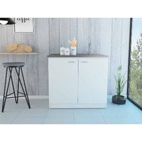 TUHOME Napoles Utility Sink With Cabinet, Aluminium Countertop, Two-Door Cabinet, Metal Handle, Sink, Two Shelves, White, For Kitchen Room