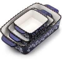 AVLA 3 Pack Ceramic Bakeware Set Porcelain Rectangular Baking Dish Lasagna Pans for Cooking Kitchen Casserole Dishes Cake Dinner 12 x 8.5 x 6 Inches of Baking Pans Banquet and Daily Use Cobalt Blue