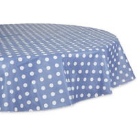 STONEWASH BLUE POLKA DOT VINYL TABLECLOTH 70 ROUND