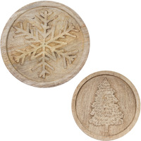 Natural Wood Holiday Trivet (Set of 2)