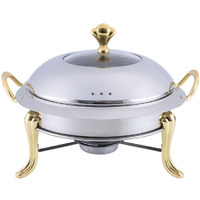 SOGA Stainless Steel Gold Accents Round Buffet Chafing Dish Cater Food Warmer Chafer with Glass Top Lid