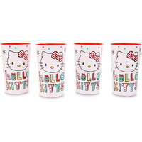 Sanrio Hello Kitty Holiday 4-Piece Plastic cup Set  Each Holds 22 Ounces