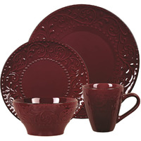 16 Piece Stoneware Scroll Dinnerware Set  Merlot