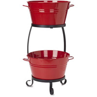 Enameled galvanized Steel Double Beverage Tub with Iron Stand, Red