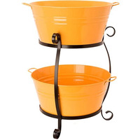 Enameled galvanized Steel Double Beverage Tub with Iron Stand, Saffron