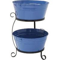 Enameled galvanized Steel Double Beverage Tub with Iron Stand, Blue