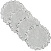 8 in. Crochet Envy Petal Edge Round Doily - White - Set of 4