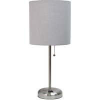 LimeLights Stick Lamp with Charging Outlet and Fabric Shade, Grey