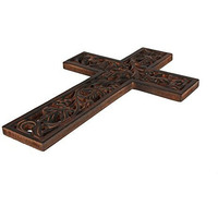 STORE INDYA Handmade Wooden Wall Hanging Cross Antique Design Religious Altar