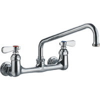 Heavy Duty Wall Mount Utility Faucet with an Extended Swivel Spout and Lever Handles