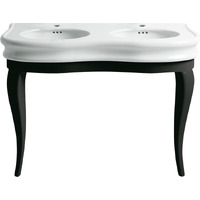 Isabella Collection Large Console with integrated oval bowls, Overflow and Black Wooden Leg Support