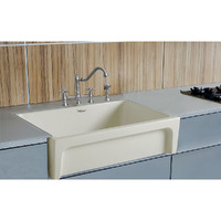 Glencove Fireclay 30" Reversible Sink with Elegant Beveled Front Apron on one side  Decorative 2" Lip Plain on Opposite Side