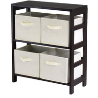 Capri 2-Section M Storage Shelf with 4 Foldable Beige Fabric Baskets(D0102HHZ5XV.)