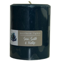 SEA SALT & KELP by ONE 3x4 inch PILLAR CANDLE. BURNS APPROX. 80 HRS.(D0102HXX24A.)