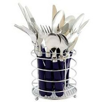 Gibson Sensations II 16 Piece Stainless Steel Flatware Set with Cobalt Handles and Chrome Caddy(D0102H52Y2A.)