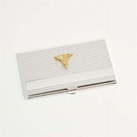 Bey-Berk International D261N Silver Plated Business card case with gold Plated Nursing Emblem