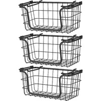 Oceanstar Stackable Metal Wire Storage Basket Set for Pantry, countertop, Kitchen or Bathroom Black, Set of 3(D0102HXN1Z8)