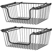 Oceanstar Stackable Metal Wire Storage Basket Set for Pantry, countertop, Kitchen or Bathroom Black, Set of 2(D0102HXN1ZJ)