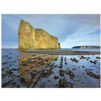 Coastline and Perce Rock, a limestone formation, at low tide, Quebec, Canada-Paper Art-18"x14"