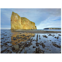 Coastline and Perce Rock, a limestone formation, at low tide, Quebec, Canada-Paper Art-26"x20"