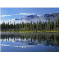 Lake reflecting mountain range and forest, Kluane National Park, Yukon, Canada-Paper Art-26"x20"