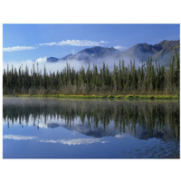 Lake reflecting mountain range and forest, Kluane National Park, Yukon, Canada-Paper Art-34"x26"