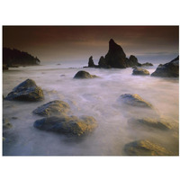 Sea stack and rocks along shoreline at Ruby Beach, Olympic National Park, Washington-Paper Art-18"x14"