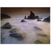 Sea stack and rocks along shoreline at Ruby Beach, Olympic National Park, Washington-Paper Art-26"x20"