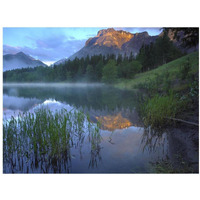 Morning light on Mt Kidd, mist rising from water, Kananaskis Country, Alberta, Canada-Paper Art-18"x14"