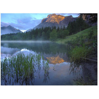 Morning light on Mt Kidd, mist rising from water, Kananaskis Country, Alberta, Canada-Paper Art-26"x20"