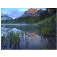 Morning light on Mt Kidd, mist rising from water, Kananaskis Country, Alberta, Canada-Paper Art-34"x26"