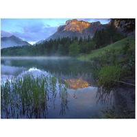 Morning light on Mt Kidd, mist rising from water, Kananaskis Country, Alberta, Canada-Paper Art-50"x38"