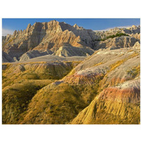 Eroded buttes showing layers of sedimentary rock, Badlands National Park, South Dakota-Paper Art-18"x14"