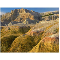 Eroded buttes showing layers of sedimentary rock, Badlands National Park, South Dakota-Paper Art-26"x20"