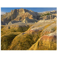 Eroded buttes showing layers of sedimentary rock, Badlands National Park, South Dakota-Paper Art-34&quotx26"