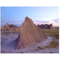 Crescent moon over landscape showing erosional features, Badlands National Park, South Dakota-Paper Art-26"x22"