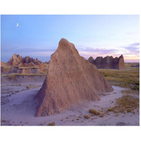 Crescent moon over landscape showing erosional features, Badlands National Park, South Dakota-Paper Art-30"x24"