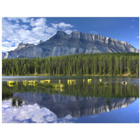 Mount Rundle and boreal forest reflected in Johnson Lake, Banff National Park, Alberta, Canada-Paper Art-18"x14"